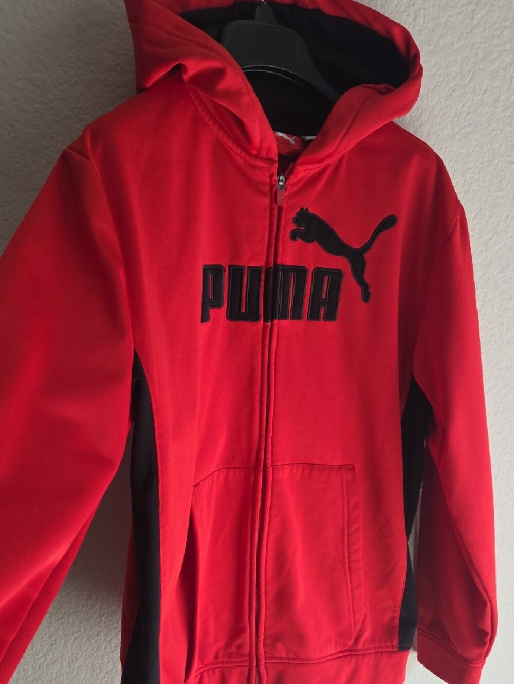Puma Red Kids Full-Zip Hoodie with Black Logo